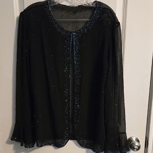 Embellished Black Long Sleeve Camisole